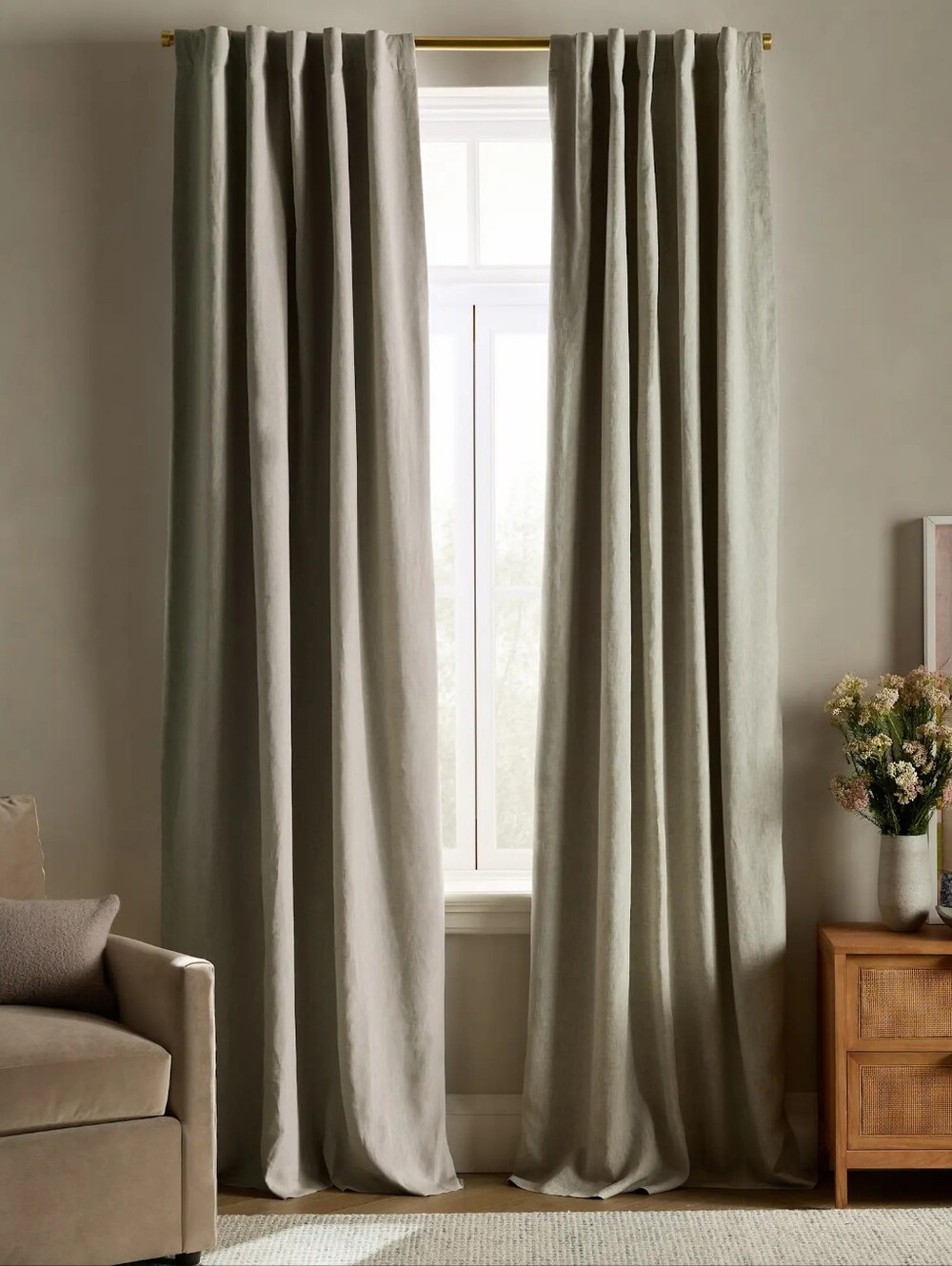 NWOT QUINCE European Linen Darkening Curtains 48X108 Sage Tab/Pocket Cottagecore